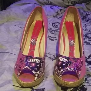 Ed Hardy pink wedges